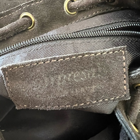 Suede festival Backpack/purse bag in dark brown with fringe - Picture 7 of 8